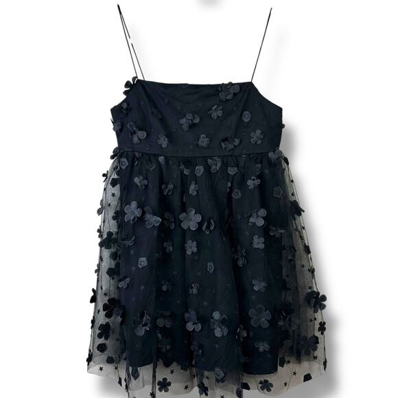 TRIXXI Clothing Company NWT Black Embroidery 3D Floral Babydoll Mini Dress Small - Picture 1 of 7